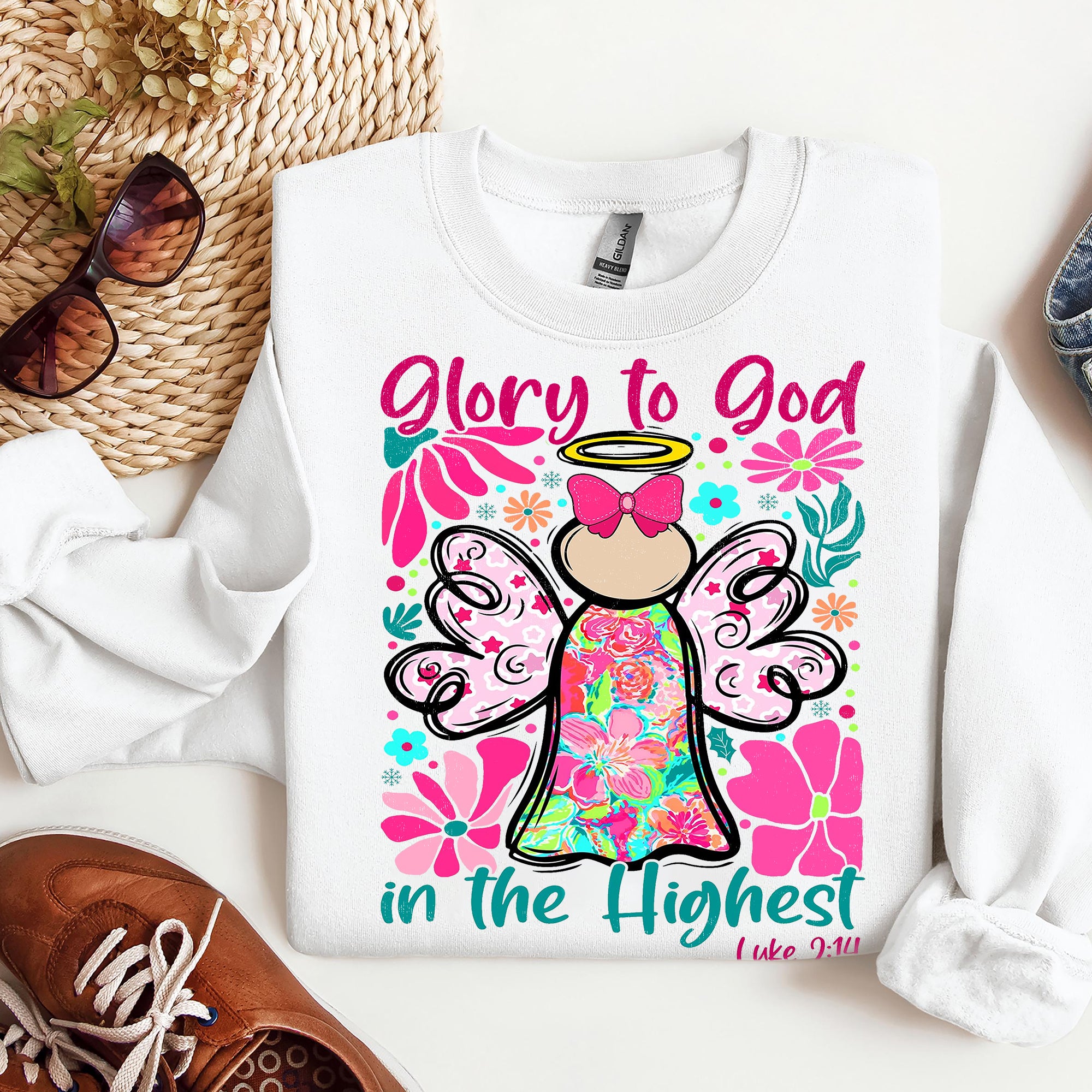 Glory to God in the Highest Sweatshirt, Jesus Christmas Sweatshirt, Pink Floral Boho Christian. ILAF22